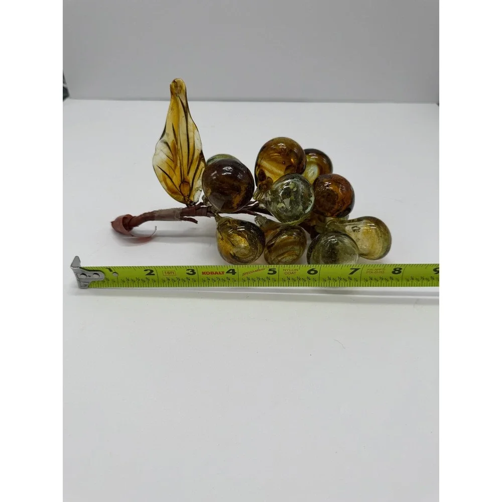 Vintage Hand Blown Glass Grape Cluster Amber Murano MCM Decorative Fruit 8 Inch